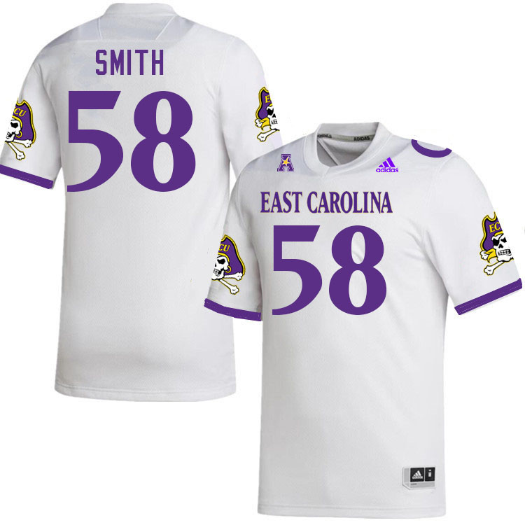 Men #58 Tate Smith ECU Pirates College Football Jerseys Stitched-White